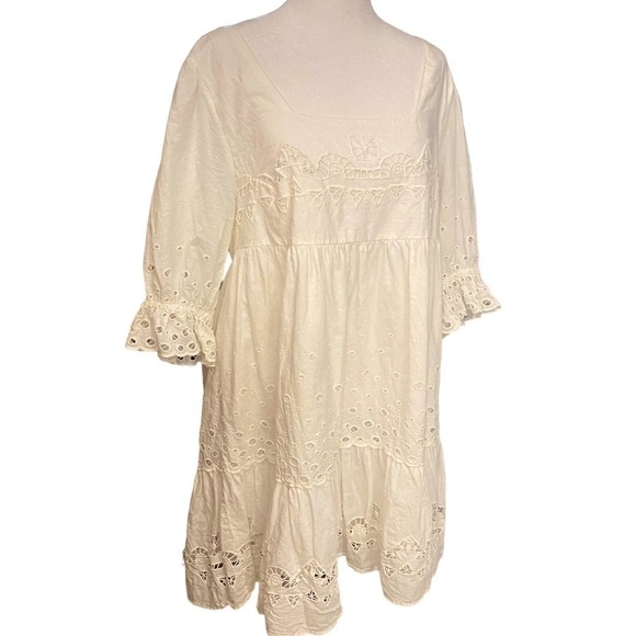 Anthro Audrina Forever That Girl White Eyelet Swing Dress Size Petite Large PL - Picture 8 of 16